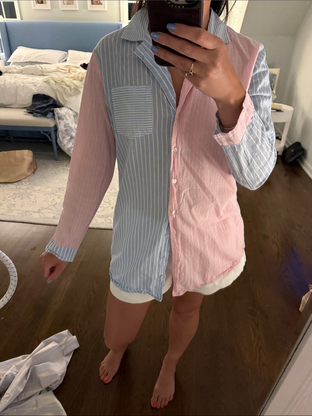 Cynthia Rowley Blue and Pink Striped Button Down Shirt